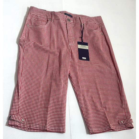 Bandolino Women’s Capri Skimmers Jeans Red & White Check Knees Skimmer Size 10 - Picture 13 of 16